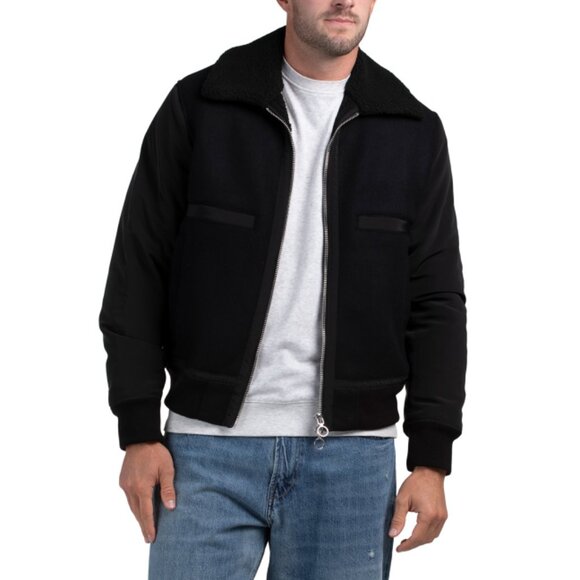 ARMANI EXCHANGE Black Wool Blend Sherpa Lined Bomber Jacket - Picture 1 of 2